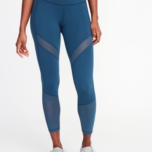 High-Rise Mesh-Trim 7/8 Turquoise XS Legging - Picture 1 of 5